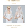 image:imageBEAUTELICATE Wedding Bridal Veil with Comb 2 Tiers Lace Applique Edge VeilIvory  2 Tiers