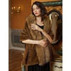 image:imageBEAUTELICATE Women Faux Mink Fur Shawl Faux Fox Fur Trim Cover Up Stole Shrug Bridal Wedding WrapBrown