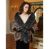 image:imageBEAUTELICATE Women Faux Mink Fur Shawl Faux Fox Fur Trim Cover Up Stole Shrug Bridal Wedding WrapKhaki