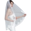 image:imageWedding Bridal Veil with Comb 1 Tier Lace Applique Edge Ivory Fingertip LengthClassic  Ivory