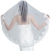 image:imageWedding Bridal Veil with Comb 1 Tier Lace Applique Edge Ivory Fingertip LengthClassic  Ivory