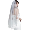 image:imageWedding Bridal Veil with Comb 1 Tier Lace Applique Edge Ivory Fingertip LengthClassic  Ivory