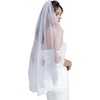 image:imageWedding Bridal Veil with Comb 1 Tier Lace Applique Edge Ivory Fingertip LengthClassic  White