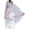 image:imageWedding Bridal Veil with Comb 1 Tier Lace Applique Edge Ivory Fingertip LengthClassic  White