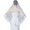image:imageWedding Bridal Veil with Comb 1 Tier Lace Applique Edge Ivory Fingertip LengthMantilla  Ivory