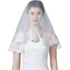 image:imageWedding Bridal Veil with Comb 1 Tier Lace Applique Edge Ivory Fingertip LengthMantilla  Ivory