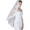 image:imageWedding Bridal Veil with Comb 1 Tier Lace Applique Edge Ivory Fingertip LengthMantilla  Ivory