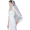 image:imageWedding Bridal Veil with Comb 1 Tier Lace Applique Edge Ivory Fingertip LengthMantilla  Ivory