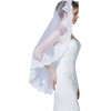 image:imageWedding Bridal Veil with Comb 1 Tier Lace Applique Edge Ivory Fingertip LengthMantilla  White