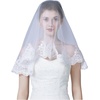 image:imageWedding Bridal Veil with Comb 1 Tier Lace Applique Edge Ivory Fingertip LengthMantilla  White