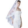 image:imageWedding Bridal Veil with Comb 1 Tier Lace Applique Edge Ivory Fingertip LengthMantilla  White