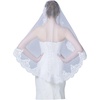 image:imageWedding Bridal Veil with Comb 1 Tier Lace Applique Edge Ivory Fingertip LengthMantilla  White