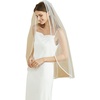 image:imageBEAUTELICATE Bridal Veils with Ribbon Edge 1 Tier Satin Edge Wedding VeilIvory