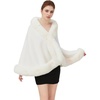 image:imageBEAUTELICATE Faux Fur Shawl Wrap Bridesmaids Stole Lambs Wool Bridal Cape Shrug Wedding with Fur TrimIvory