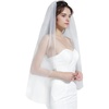 image:imageBEAUTELICATE Wedding Bridal Veil with Comb 1 Tier Cut Edge FingertipampCathedral LengthLight Ivory