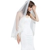 image:imageBEAUTELICATE Wedding Bridal Veil with Comb 1 Tier Half Lace Applique Edge Fingertip Length 36Ivory  Fingertip Length 36