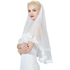 image:imageBEAUTELICATE Wedding Bridal Veil with Comb 2 Tiers Lace Applique Edge VeilWhite  2 Tiers