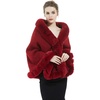 image:imageBEAUTELICATE Women Faux Fur Shawl Bridal Cape Wedding Faux Lambs Wool ShrugWine Red