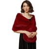 image:imageBEAUTELICATE Women Faux Fur Shawl Cover Up Stole Shrug Winter Bridal Wedding WrapBurgundy