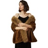 image:imageBEAUTELICATE Women Faux Mink Fur Shawl Faux Fox Fur Trim Cover Up Stole Shrug Bridal Wedding WrapBrown
