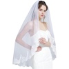 image:imageWedding Bridal Veil with Comb 1 Tier Lace Applique Edge Ivory Fingertip LengthClassic  White