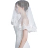image:imageWedding Bridal Veil with Comb 1 Tier Lace Applique Edge Ivory Fingertip LengthMantilla  White