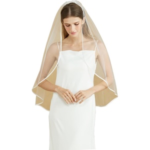 image:imageBEAUTELICATE Bridal Veils with Ribbon Edge 1 Tier Satin Edge Wedding VeilWhite