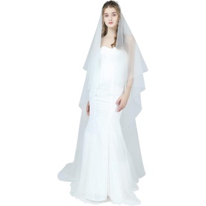 image:imageBEAUTELICATE Bridal Wedding Veil 2 Tier For Women Cut Edge Knee Chapel Length With Comb Ivory WhiteChapel Lengthivory