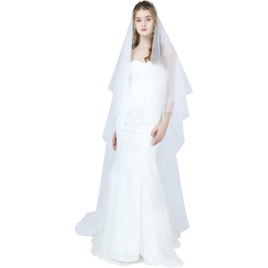 image:imageBEAUTELICATE Bridal Wedding Veil 2 Tier For Women Cut Edge Knee Chapel Length With Comb Ivory WhiteChapel Lengthwhite
