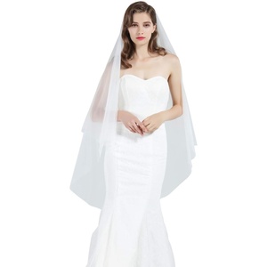 image:imageBEAUTELICATE Bridal Wedding Veil 2 Tier For Women Cut Edge Knee Chapel Length With Comb Ivory WhiteKnee Lengthwhite
