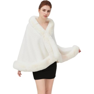 image:imageBEAUTELICATE Faux Fur Shawl Wrap Bridesmaids Stole Lambs Wool Bridal Cape Shrug Wedding with Fur TrimIvory