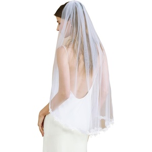 image:imageBEAUTELICATE Fingertip Length Veil Lace Applique Edge Wedding Bridal Veil with Comb 1 TierWhite