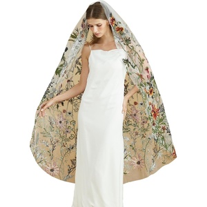 image:imageBEAUTELICATE Floral Wedding Veil Waltz Length Bridal Veil with Metal Comb Aquatic Plants Embroidered OffWhiteOffwhite