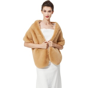 image:imageBEAUTELICATE Luxury Faux Fur Shawl Bridal Party EveningWedding Wrap Stole WinterCamel