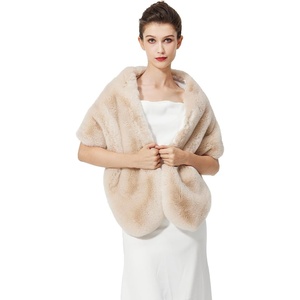 image:imageBEAUTELICATE Luxury Faux Fur Shawl Bridal Party EveningWedding Wrap Stole WinterChampagne