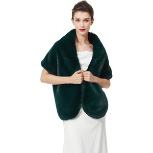 image:imageBEAUTELICATE Luxury Faux Fur Shawl Bridal Party EveningWedding Wrap Stole WinterDark Green