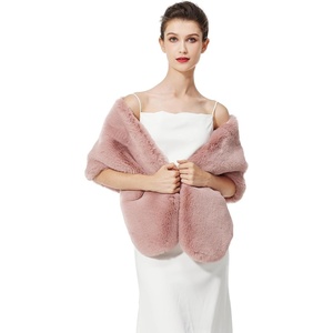 image:imageBEAUTELICATE Luxury Faux Fur Shawl Bridal Party EveningWedding Wrap Stole WinterDusty Rose