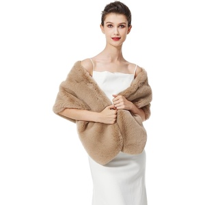 image:imageBEAUTELICATE Luxury Faux Fur Shawl Bridal Party EveningWedding Wrap Stole WinterKhaki