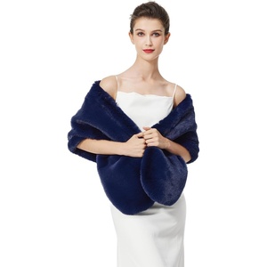 image:imageBEAUTELICATE Luxury Faux Fur Shawl Bridal Party EveningWedding Wrap Stole WinterNavy Blue