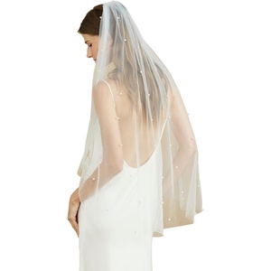 image:imageBEAUTELICATE Pearl Wedding Veil 1 Tier Bridal Veil with Metal CombIvory