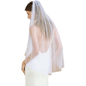 image:imageBEAUTELICATE Pearl Wedding Veil 1 Tier Bridal Veil with Metal CombWhite