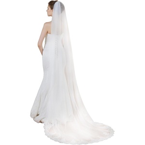 image:imageBEAUTELICATE Wedding Bridal Veil with Comb 1 Tier Lace AppliqueIvory  Chapel 90  Lace at the Bottom