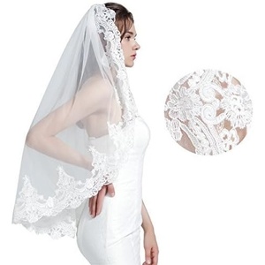 image:imageBEAUTELICATE Wedding Bridal Veil with Comb 1 Tier Lace AppliqueIvory  Fingertip 36  All Lace