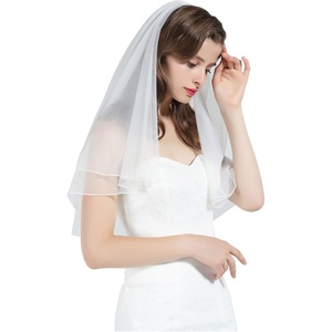 image:imageBEAUTELICATE Wedding Bridal Veil with Comb 2 Tier Cut Edge Elbow Fingertip Length Ivory WhiteIvory