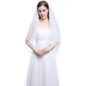 image:imageBEAUTELICATE Wedding Bridal Veil with Comb 2 Tier Cut Edge Elbow Fingertip Length Ivory WhiteWhite