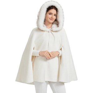 image:imageBEAUTELICATE Wedding Cape Hooded Cloak for Bride Winter Wool Cape Fur Hood with Fur TrimIvory  31