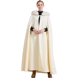 image:imageBEAUTELICATE Wedding Cape Hooded Cloak for Bride Winter Wool Cape Fur Hood with Fur TrimIvory  55