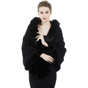 image:imageBEAUTELICATE Women Faux Fur Shawl Bridal Cape Wedding Faux Lambs Wool ShrugBlack