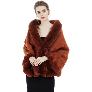 image:imageBEAUTELICATE Women Faux Fur Shawl Bridal Cape Wedding Faux Lambs Wool ShrugCamel