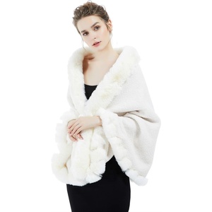 image:imageBEAUTELICATE Women Faux Fur Shawl Bridal Cape Wedding Faux Lambs Wool ShrugIvory